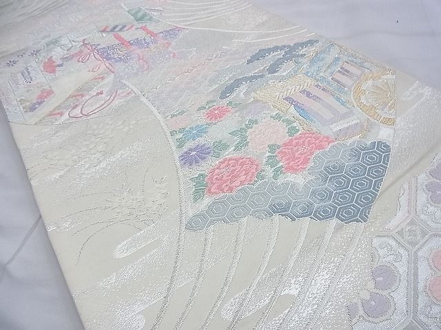 平和屋着物◎六通柄袋帯 唐織 扇面花文 金銀糸 逸品 BAAF9239du