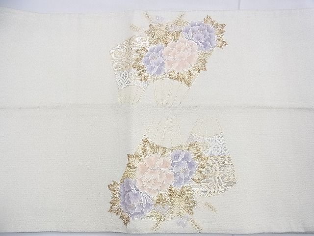 平和屋着物◎太鼓柄袋帯 扇面花文 金銀糸 逸品 BAAF9244du