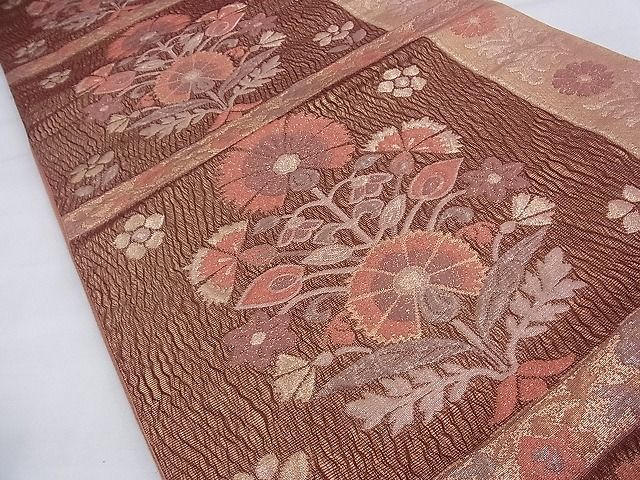 平和屋着物◎六通柄袋帯 草花文 金糸 逸品 BAAF9253du