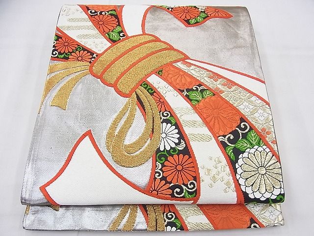 平和屋着物◎六通柄袋帯 唐織 束ね熨斗花文 金銀糸 逸品 BAAF3880fk