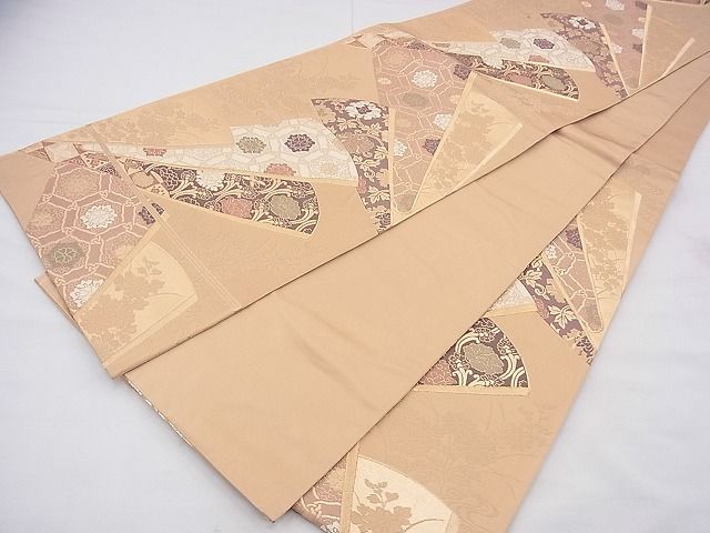 平和屋着物◎六通柄袋帯 唐織 扇面花文 金糸 逸品 BAAF3911fk