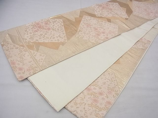 平和屋着物◎六通柄袋帯 唐織 色紙重ね花文 金糸 逸品 BAAF3909fk