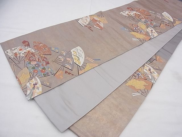 平和屋着物◎六通柄袋帯 唐織 扇面散らし 金銀糸 三越扱い 逸品 BAAF3920fk