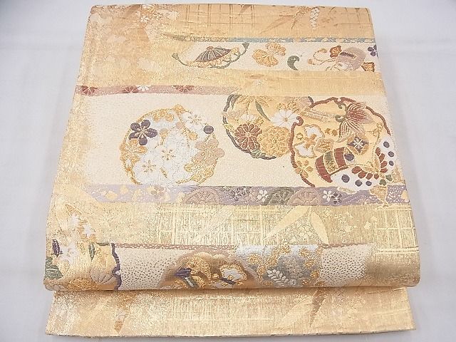 平和屋着物◎六通柄袋帯 唐織 雪輪宝尽くし花蝶文 金銀糸 逸品 BAAF3921fk