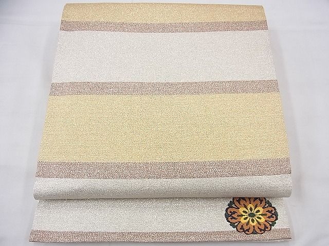 平和屋着物◎六通柄袋帯 綴れ 横段文 金銀糸 逸品 BAAF3953fk