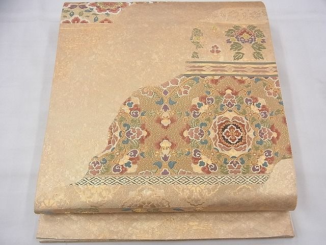 平和屋着物◎六通柄袋帯 唐織 唐彩箔道長裂取 金糸 逸品 BAAF3970fk