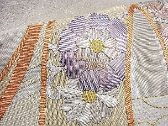 平和屋着物◎佐賀錦 太鼓柄袋帯 駒刺繍 几帳花唐草文 金銀糸 逸品 BAAF3974fk