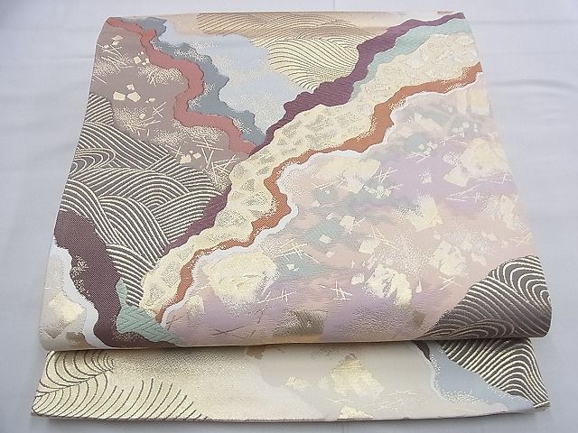 平和屋着物◎六通柄袋帯 波路 金糸 逸品 BAAF9368du