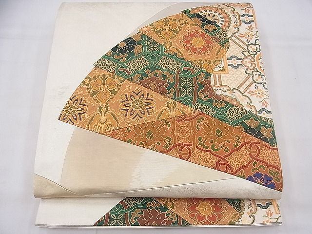 平和屋着物◎六通柄袋帯 唐織 切嵌 正倉院檜扇文 逸品 BAAG1206fk