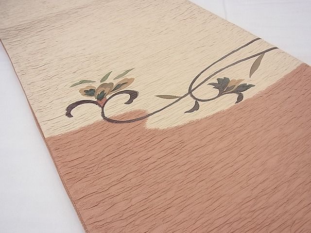 平和屋着物◎太鼓柄袋帯 ふくれ織 花唐草文 逸品 BAAG1225fk