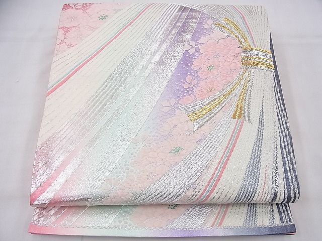 平和屋着物◎六通柄袋帯 唐織 束ね熨斗舞花文 金銀糸 逸品