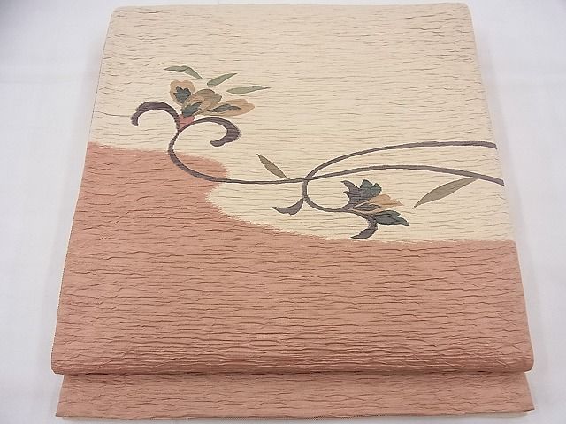 平和屋着物◎太鼓柄袋帯 ふくれ織 花唐草文 逸品 BAAG1225fk