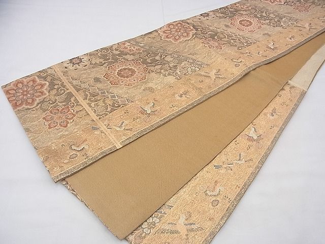 平和屋着物◎佐賀錦 六通柄袋帯 正倉院花鳥唐草文 金糸 逸品 BAAG1263fk