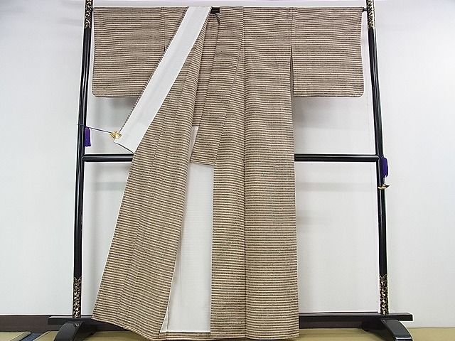 期間限定セール20%off▽希少 伊兵衛織 工芸手織 単衣 横縞 たとう紙付き 逸品 DZAA0146kh4