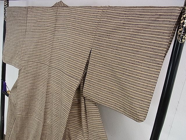 期間限定セール20%off▽希少 伊兵衛織 工芸手織 単衣 横縞 たとう紙付き 逸品 DZAA0146kh4