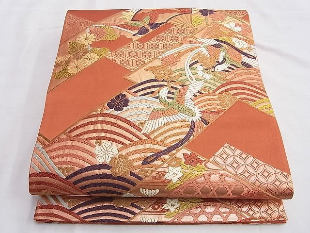 平和屋着物◎六通柄袋帯 唐織 鳳凰松皮菱花蝶文 金糸 逸品 BAAF6827ow