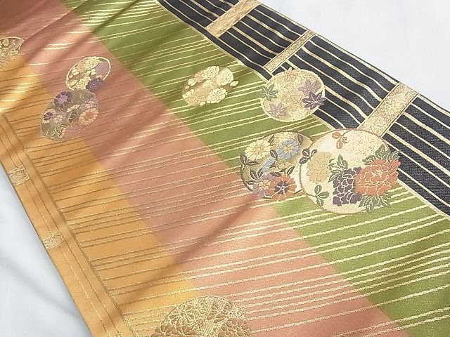 平和屋着物◎六通柄袋帯 唐織 花丸文 金糸 逸品 BAAF6921ow