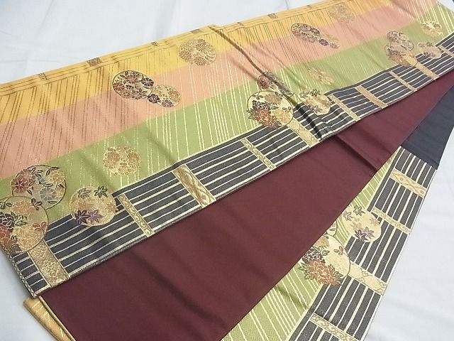 平和屋着物◎六通柄袋帯 唐織 花丸文 金糸 逸品 BAAF6921ow