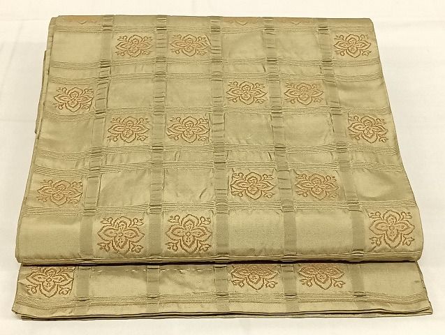 平和屋着物◎六通柄袋帯 格子 花文 正絹 逸品 AAAG4543Bey