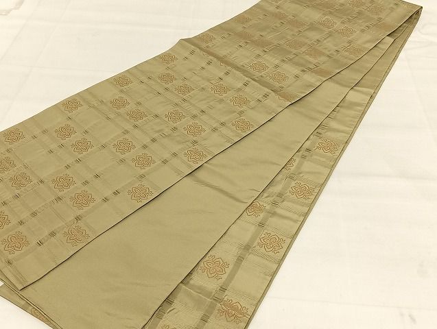 平和屋着物◎六通柄袋帯 格子 花文 正絹 逸品 AAAG4543Bey