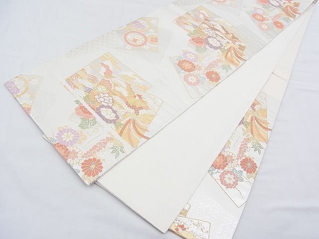 平和屋着物◎六通柄袋帯 唐織 鳳凰色紙吉祥花文 金銀糸 逸品 BAAF2877kj