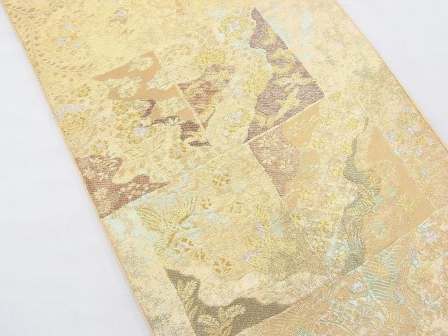 平和屋着物◎西陣 六通柄袋帯 青銅金唐織 鳳凰道長花文 引箔 逸品 BAAF2893kj