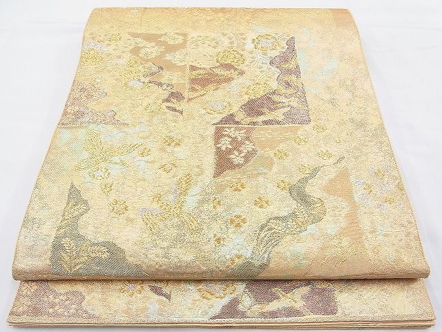 平和屋着物◎西陣 六通柄袋帯 青銅金唐織 鳳凰道長花文 引箔 逸品 BAAF2893kj