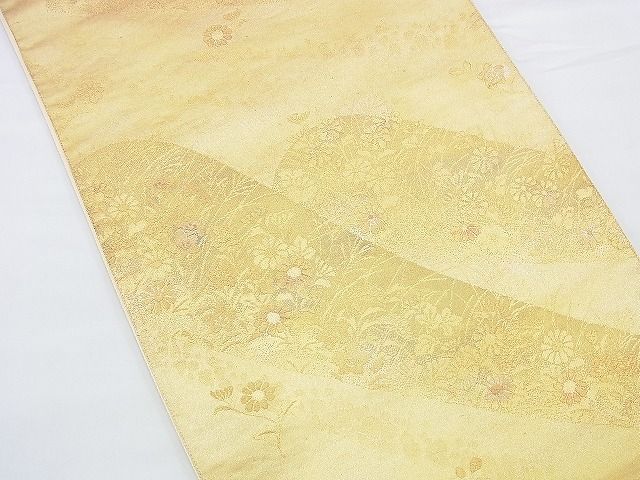平和屋着物◎六通柄袋帯 唐織 重山秋草文 金糸 逸品 BAAF2913kj