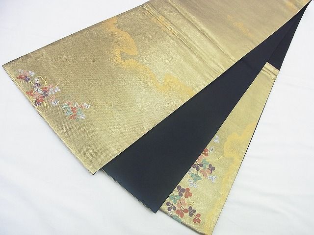 平和屋着物◎太鼓柄袋帯 秋草花車文 金糸 引箔 逸品 BAAF2922kj