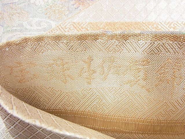 平和屋着物◎宝珠本佐賀錦 六通柄袋帯 エ霞色紙花鳥文 金糸 逸品 BAAF2941kj