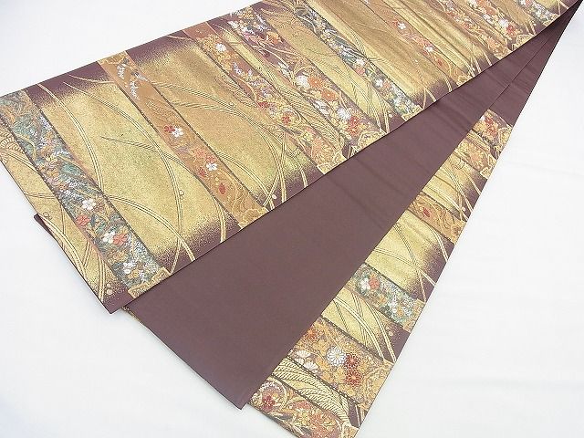 平和屋着物◎六通柄袋帯 唐織 横段春秋花文 金糸 引箔 逸品 BAAF2949kj
