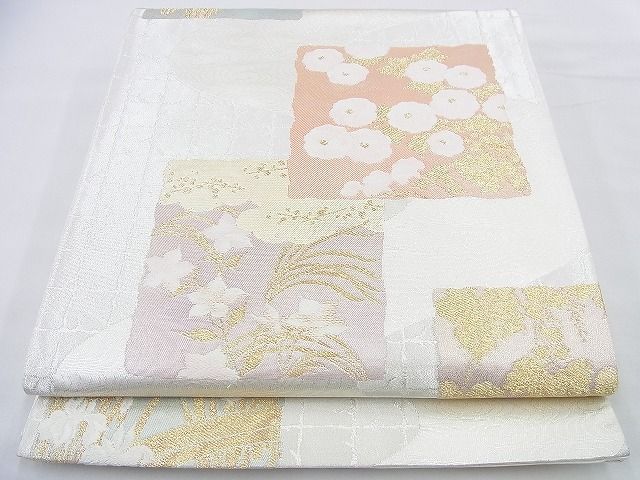 平和屋着物◎六通柄袋帯 唐織 宗達四季草花色紙文 金銀糸 逸品 BAAF2959kj