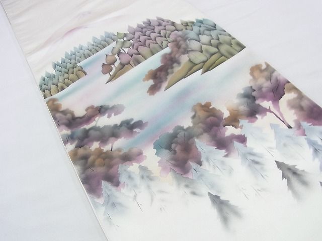 平和屋着物◎太鼓柄袋帯 手描き 水辺樹林文 引箔 逸品 BAAF2965kj