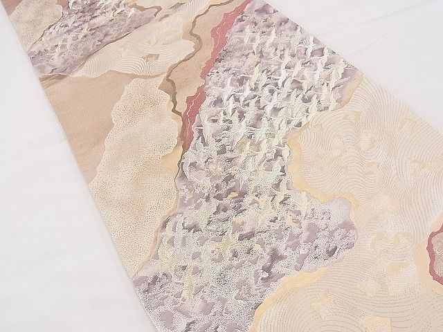 平和屋着物◎西陣 六通柄袋帯 唐織 群鶴海文 金糸 逸品 BAAF2976kj