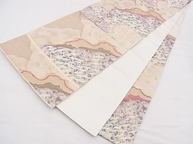 平和屋着物◎西陣 六通柄袋帯 唐織 群鶴海文 金糸 逸品 BAAF2976kj