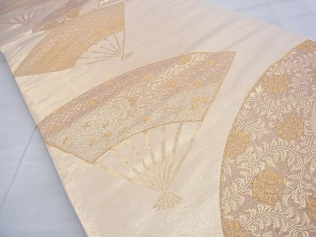 平和屋着物◎六通柄袋帯 扇面散らし 金糸 逸品 BAAF9905du