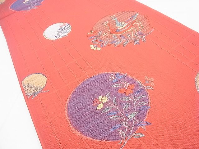 平和屋着物◎六通柄 本袋帯 紬五彩 孔雀花丸文 逸品 BAAF9918du
