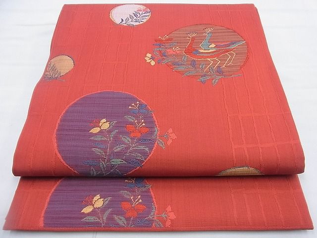 平和屋着物◎六通柄 本袋帯 紬五彩 孔雀花丸文 逸品 BAAF9918du