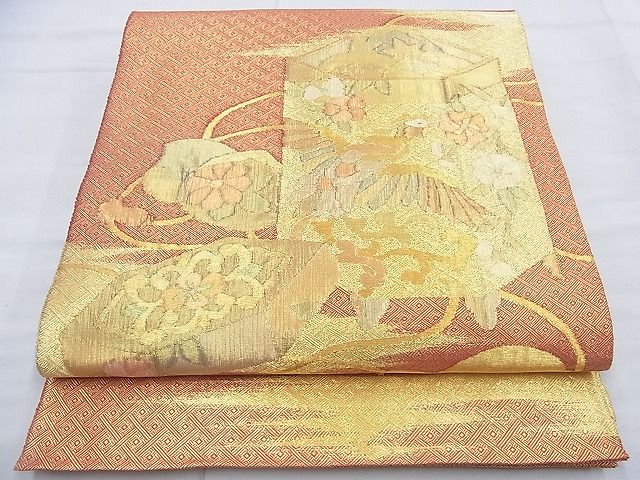 平和屋着物◎佐賀錦 太鼓柄袋帯 貝桶文様 金銀糸 逸品 BAAF9992du