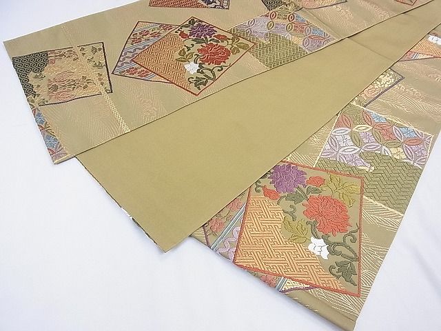 平和屋着物■六通柄袋帯 唐織 色紙重ね動物花鳥文 金糸 逸品 CAAF8131th