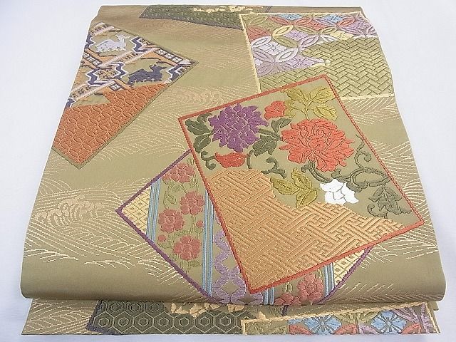 平和屋着物■六通柄袋帯 唐織 色紙重ね動物花鳥文 金糸 逸品 CAAF8131th
