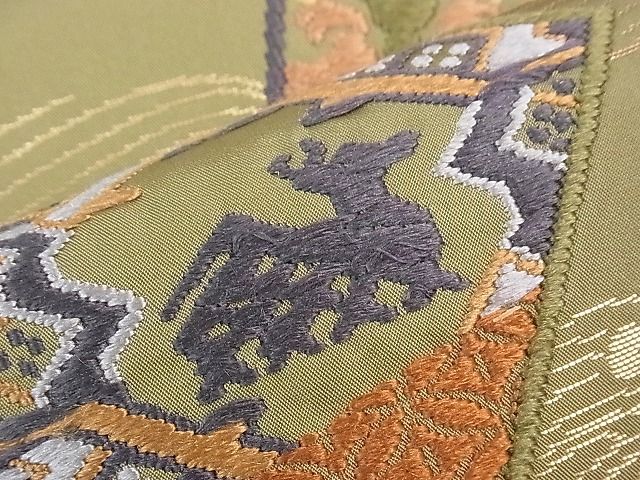 平和屋着物■六通柄袋帯 唐織 色紙重ね動物花鳥文 金糸 逸品 CAAF8131th