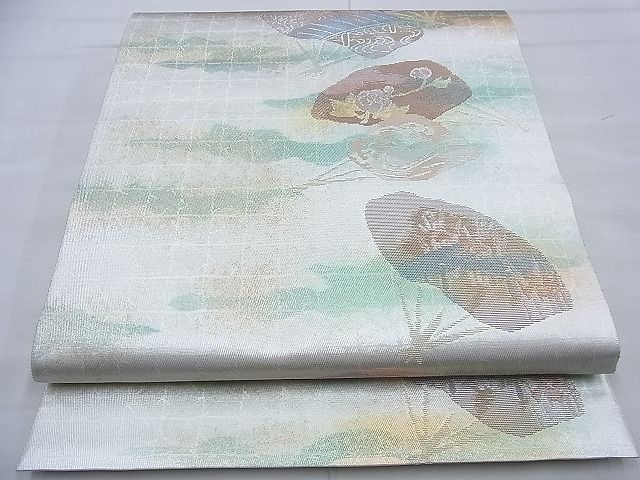 平和屋着物◎太鼓柄袋帯 光琳調扇面 金糸 逸品 BAAG2680du