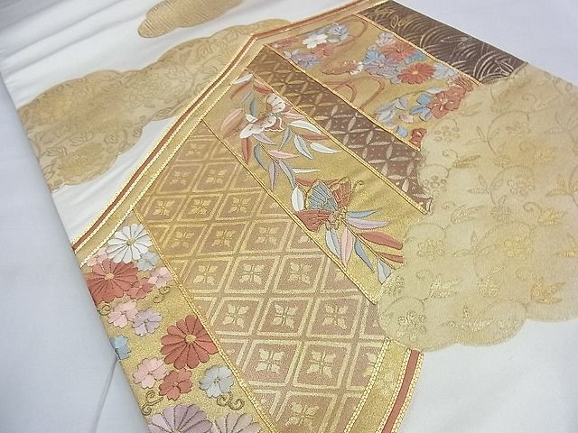 平和屋着物◎太鼓柄袋帯 駒刺繍 幔幕花蝶唐草文 金彩 逸品 BAAG2702du