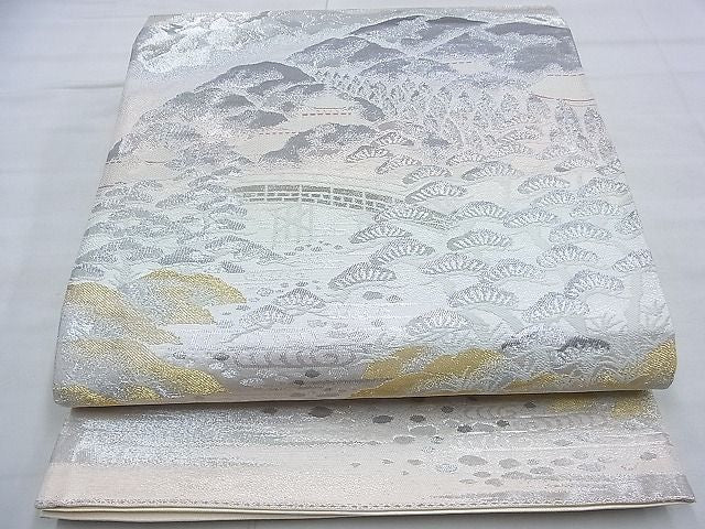 平和屋着物◎六通柄袋帯 唐織 名所風景文 錦プラチナ箔 逸品 BAAG2705du