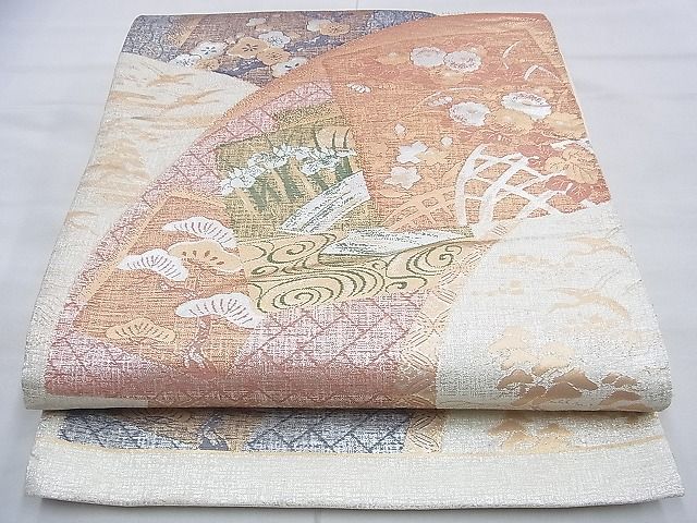 平和屋着物◎六通柄袋帯 琳派色紙草花文 金銀糸 逸品 BAAG2731du