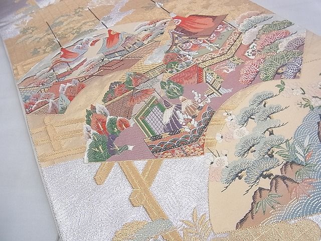 平和屋着物■六通柄袋帯 唐織 扇面祭礼文 金銀糸 逸品 BAAG2743du