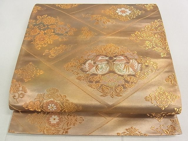 平和屋着物◎六通柄袋帯 向い鳥花文 金糸 引箔 逸品 DAAE4781jm