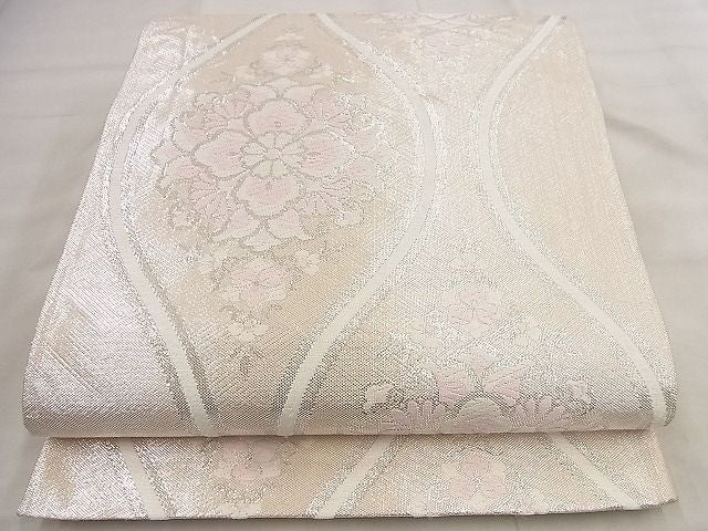 平和屋着物◎六通柄袋帯 唐織 立涌花文 銀糸 逸品 BAAG0802qt