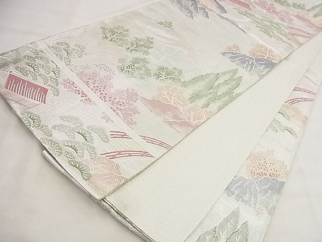 平和屋着物◎佐賀錦 六通柄袋帯 風景文 銀糸 逸品 BAAG0804qt